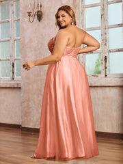 Dentelle et Tulle Longue Robe avec Col en Cœur Papaye Grande Taille