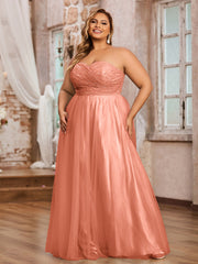Dentelle et Tulle Longue Robe avec Col en Cœur Papaye Grande Taille