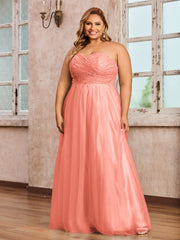 Dentelle et Tulle Longue Robe avec Col en Cœur Sunset