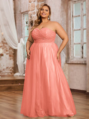 Dentelle et Tulle Longue Robe avec Col en Cœur Sunset Grande Taille