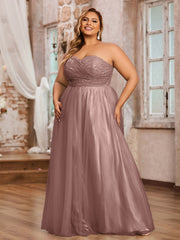 Dentelle et Tulle Longue Robe avec Col en Cœur Vintage Mauve