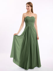 Robes Col en Cœur Sans Bretelles Mousseline Olive Verte