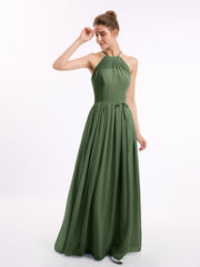 Licou Col Montant Mousseline Robe Demoiselle d'honneur Olive Verte Grande Taille