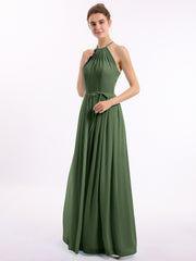 Licou Col Montant Mousseline Robe Demoiselle d'honneur Olive Verte Grande Taille