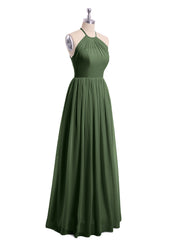 Licou Col Montant Mousseline Robe Demoiselle d'honneur Olive Verte Grande Taille