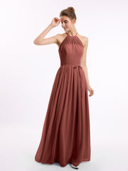 Licou Col Montant Mousseline Robe Demoiselle d'honneur terracotta Grande Taille