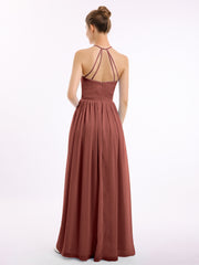 Licou Col Montant Mousseline Robe Demoiselle d'honneur terracotta Grande Taille