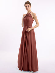 Licou Col Montant Mousseline Robe Demoiselle d'honneur terracotta Grande Taille