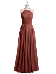 Licou Col Montant Mousseline Robe Demoiselle d'honneur terracotta Grande Taille