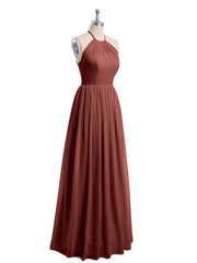 Licou Col Montant Mousseline Robe Demoiselle d'honneur terracotta Grande Taille