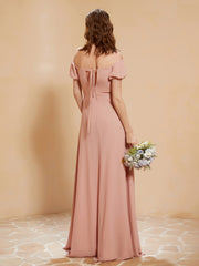 Robe Longue à Demi-Manches avec Fente Rose Poudré Grande Taille