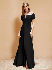 Robe Longue à Demi-Manches avec Fente Noir Grande Taille
