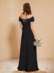 Robe Longue à Demi-Manches avec Fente Noir Grande Taille