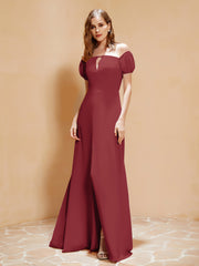 Robe Longue à Demi-Manches avec Fente Bordeaux Grande Taille