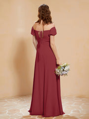 Robe Longue à Demi-Manches avec Fente Bordeaux Grande Taille