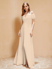 Robe Longue à Demi-Manches avec Fente Champagne Grande Taille