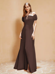 Robe Longue à Demi-Manches avec Fente Chocolat