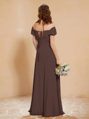Robe Longue à Demi-Manches avec Fente Chocolat Grande Taille