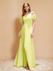 Robe Longue à Demi-Manches avec Fente Jonquille Grande Taille