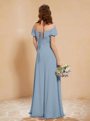Robe Longue à Demi-Manches avec Fente Bleu Poudré Grande Taille