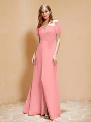 Robe Longue à Demi-Manches avec Fente Flamant