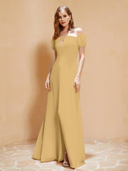 Robe Longue à Demi-Manches avec Fente Or