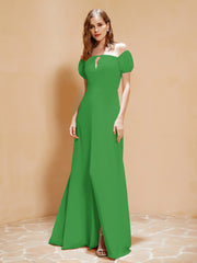 Robe Longue à Demi-Manches avec Fente Vert Grande Taille