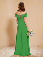 Robe Longue à Demi-Manches avec Fente Vert Grande Taille