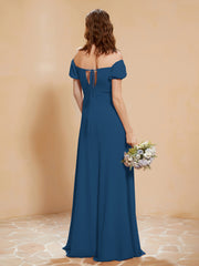 Robe Longue à Demi-Manches avec Fente Bleu Encre Grande Taille