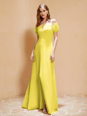 Robe Longue à Demi-Manches avec Fente Citron Grande Taille