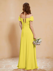 Robe Longue à Demi-Manches avec Fente Citron Grande Taille