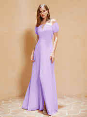 Robe Longue à Demi-Manches avec Fente Lilas Grande Taille