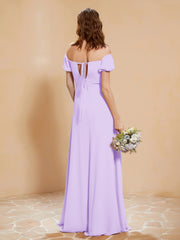 Robe Longue à Demi-Manches avec Fente Lilas