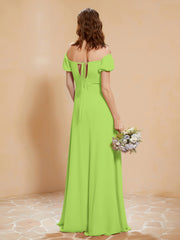 Robe Longue à Demi-Manches avec Fente Vert Citron Grande Taille