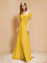 Robe Longue à Demi-Manches avec Fente Souci