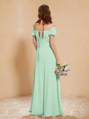 Robe Longue à Demi-Manches avec Fente Vert Menthe Grande Taille