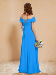 Robe Longue à Demi-Manches avec Fente Bleu Océan Grande Taille