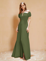 Robe Longue à Demi-Manches avec Fente Olive Verte Grande Taille