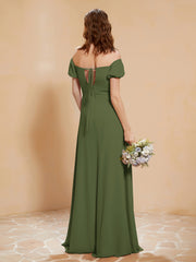 Robe Longue à Demi-Manches avec Fente Olive Verte Grande Taille