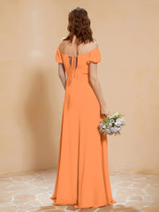 Robe Longue à Demi-Manches avec Fente Orange