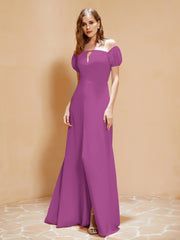 Robe Longue à Demi-Manches avec Fente Orchidee