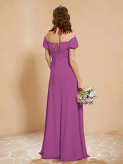 Robe Longue à Demi-Manches avec Fente Orchidee Grande Taille