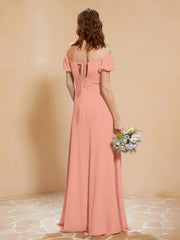 Robe Longue à Demi-Manches avec Fente Papaye Grande Taille