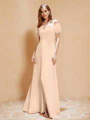 Robe Longue à Demi-Manches avec Fente Pêche