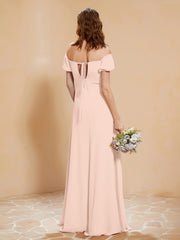Robe Longue à Demi-Manches avec Fente Rose Perle Grande Taille