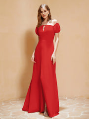 Robe Longue à Demi-Manches avec Fente Rouge