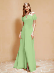 Robe Longue à Demi-Manches avec Fente Sauge Grande Taille