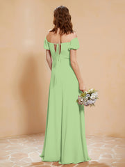 Robe Longue à Demi-Manches avec Fente Sauge