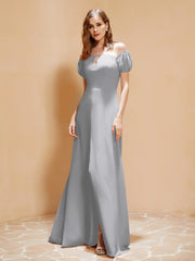 Robe Longue à Demi-Manches avec Fente Argent