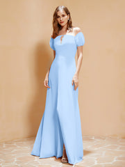 Robe Longue à Demi-Manches avec Fente Bleu Ciel Grande Taille